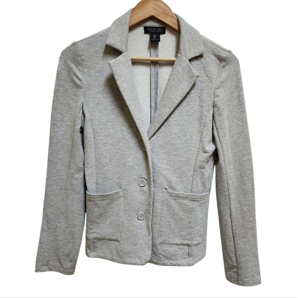 Rachel Zoe Heather Gray Stretch Knit Button Blazer Women Size S Pocket Lagenlook